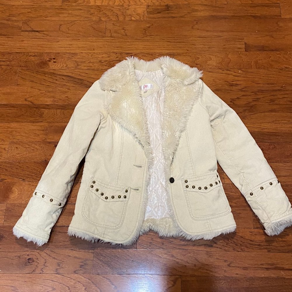 J Lo Cream Corduroy Faux Fur Lined Coat